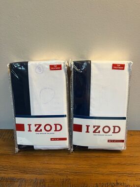 NWT IZOD 2 Window Valances Classic Stripe Navy Blue  84" X 18" Cotton Polyester